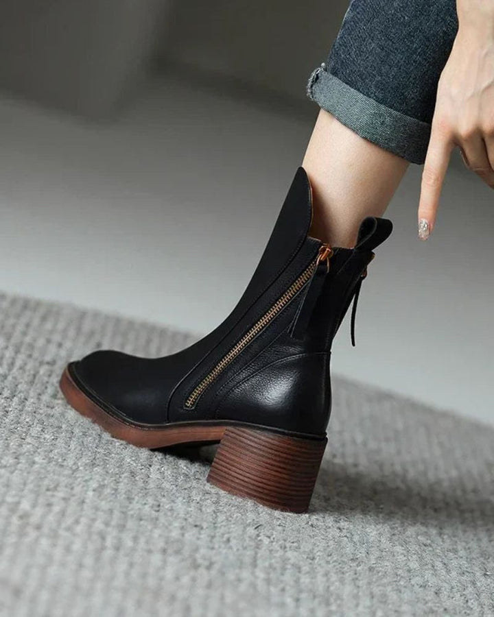 Pernelle | Botas de Cuero con Tacón Cuadrado
