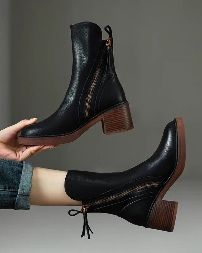 Pernelle | Botas de Cuero con Tacón Cuadrado