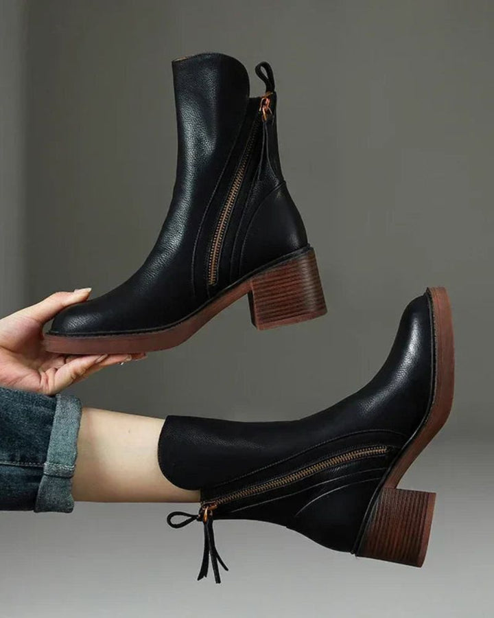 Pernelle | Botas de Cuero con Tacón Cuadrado