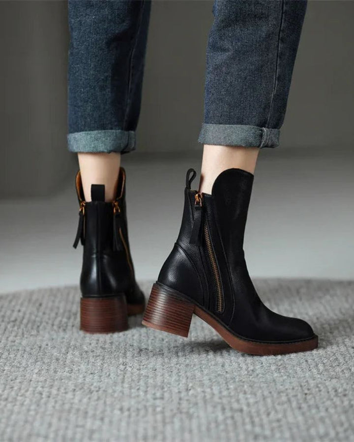 Pernelle | Botas de Cuero con Tacón Cuadrado