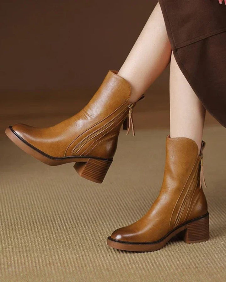 Pernelle | Botas de Cuero con Tacón Cuadrado