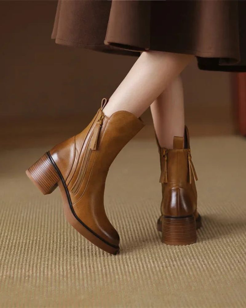 Pernelle | Botas de Cuero con Tacón Cuadrado