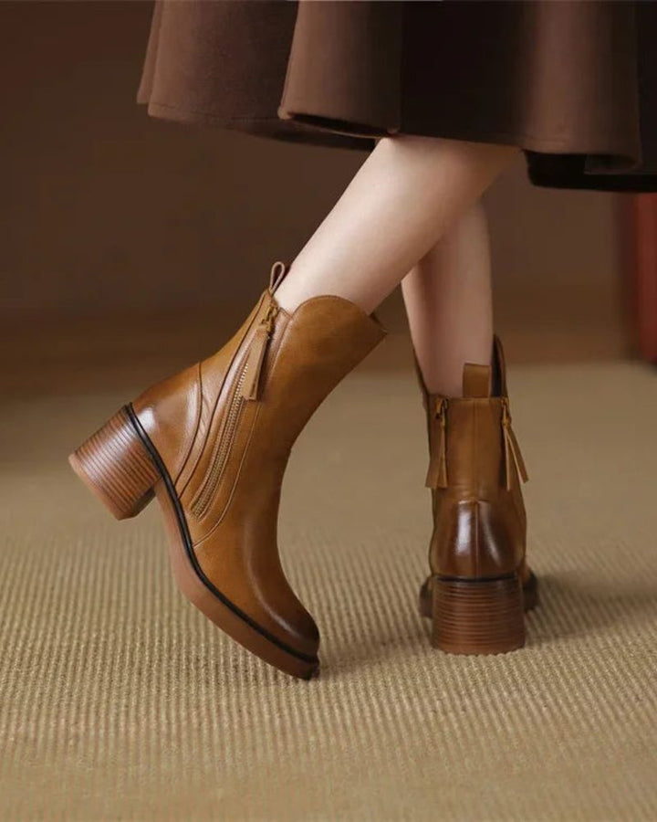 Pernelle | Botas de Cuero con Tacón Cuadrado