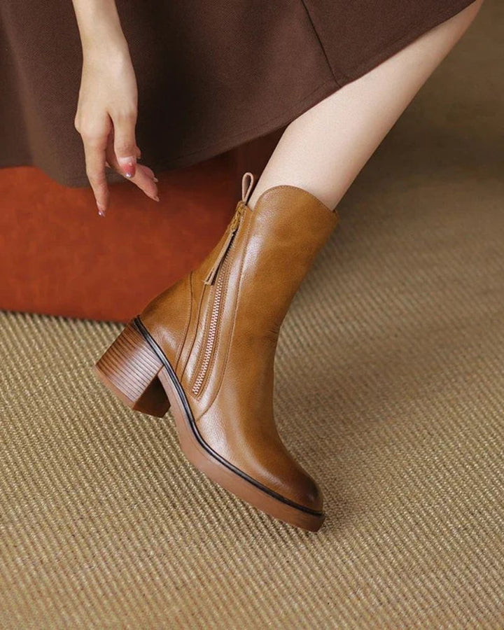 Pernelle | Botas de Cuero con Tacón Cuadrado