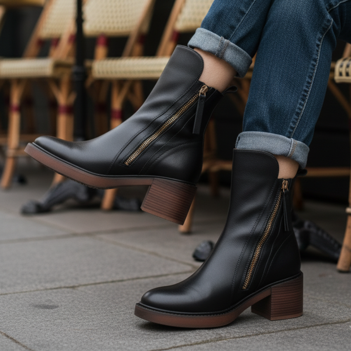 Pernelle | Botas de Cuero con Tacón Cuadrado