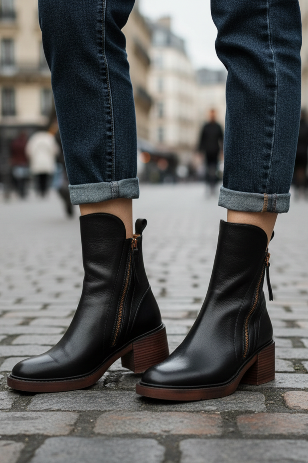 Pernelle | Botas de Cuero con Tacón Cuadrado