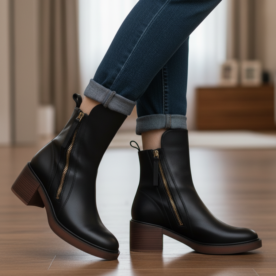 Pernelle | Botas de Cuero con Tacón Cuadrado