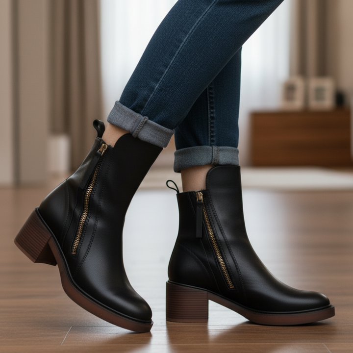 Pernelle | Botas de Cuero con Tacón Cuadrado