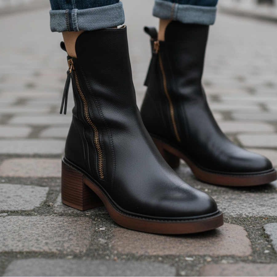 Pernelle | Botas de Cuero con Tacón Cuadrado