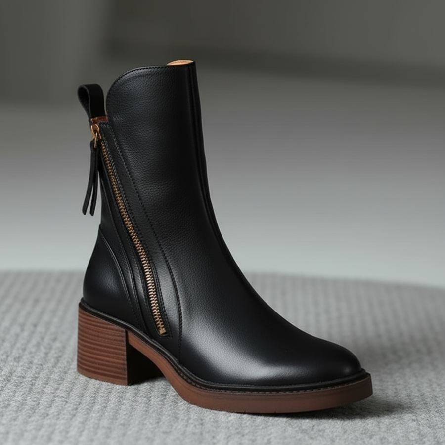 Pernelle | Botas de Cuero con Tacón Cuadrado
