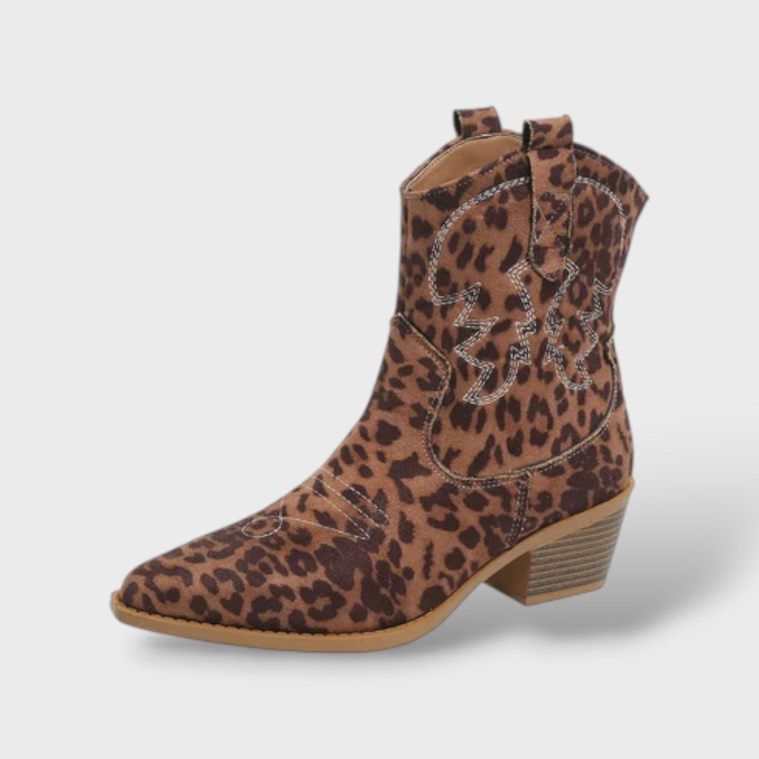 Botas retro bordadas con tacón ancho
