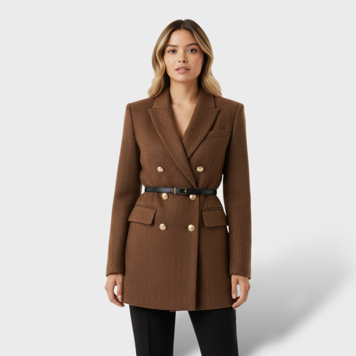 Abrigo Tweed Doble Botonadura Mujer