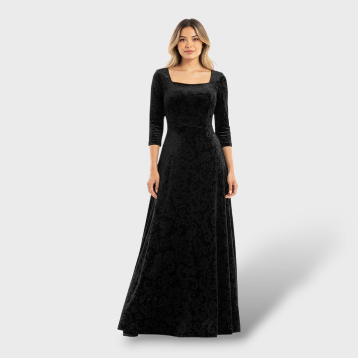 Vestido Maxi Floral Cuello Cuadrado Elegante