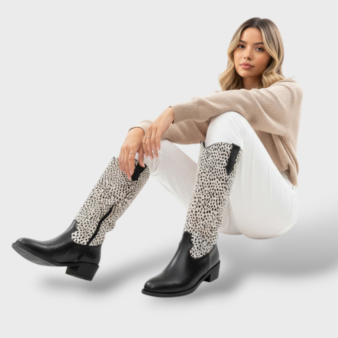 Botas Media Caña Mujer Leopardo Moda Casual