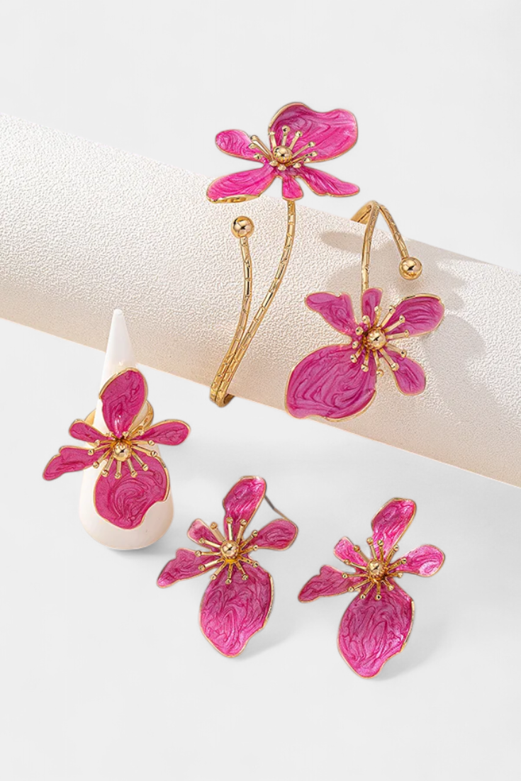 Set de Accesorios Florales: Pulsera + Pendientes + Anillos