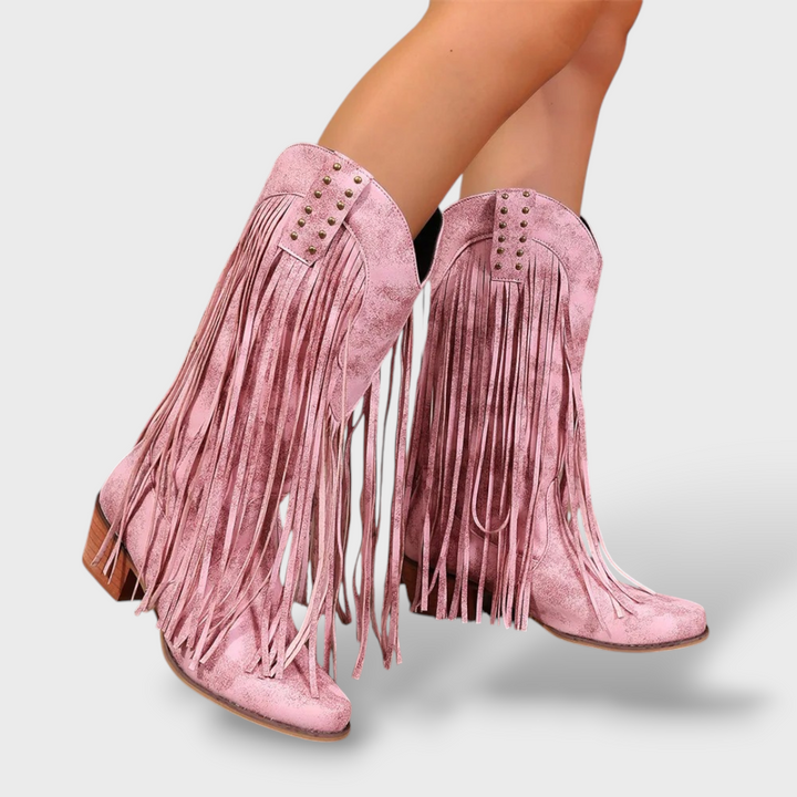 Botas Cowboy Mujer Vintage con Flecos
