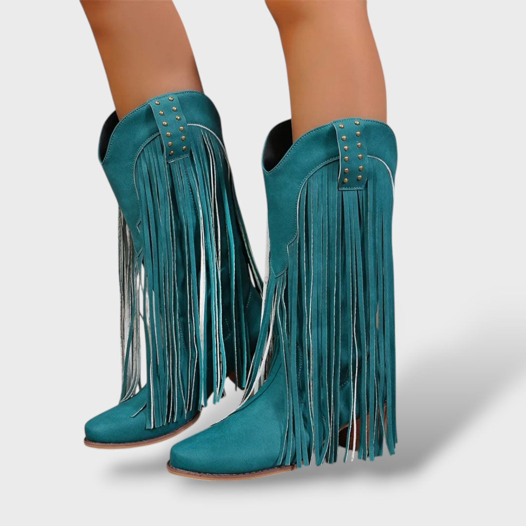 Botas Cowboy Mujer Vintage con Flecos