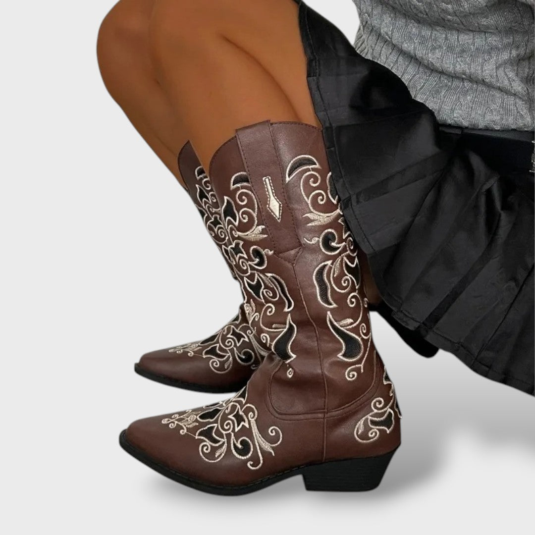 Botas Cowboy Mujer Bordadas Punta Fina